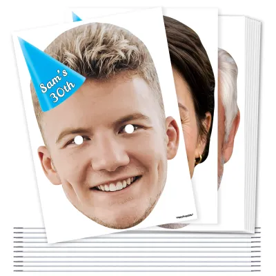 Pack of 10 (A4) with Hat Theme (Blue) DIY Masks + Elastics (Personalised with Text)