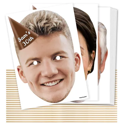 A4 (Pack of 25) with Hat Theme (Brown) DIY Masks + Sticks (Personalised with Text)
