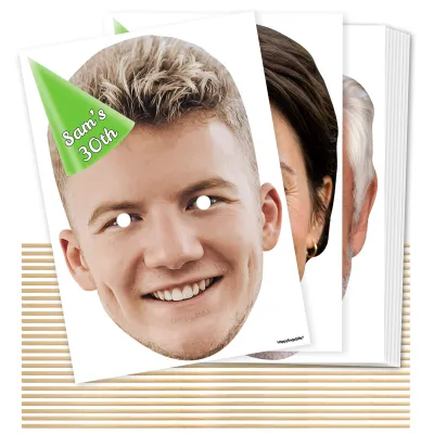 A4 (Pack of 25) with Hat Theme (Green) DIY Masks + Sticks (Personalised with Text)