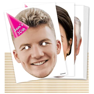 A4 (Pack of 25) with Hat Theme (Pink) DIY Masks + Sticks (Personalised with Text)