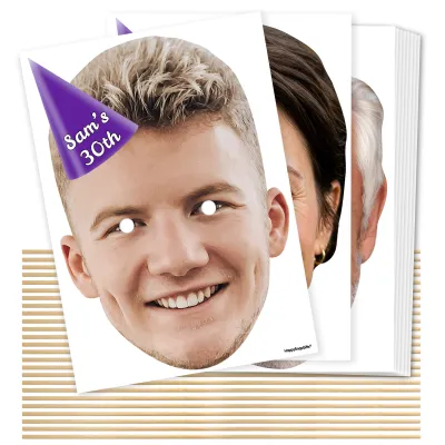A4 (Pack of 25) with Hat Theme (Purple) DIY Masks + Sticks (Personalised with Text)