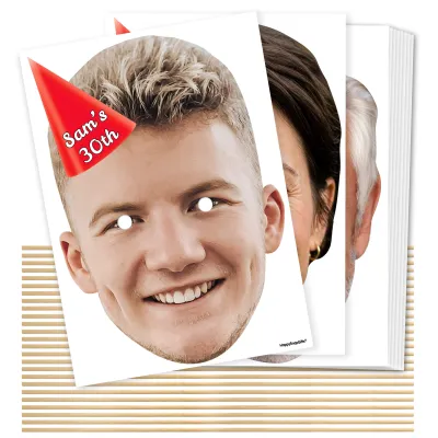 A4 (Pack of 25) with Hat Theme (Red) DIY Masks + Sticks (Personalised with Text)