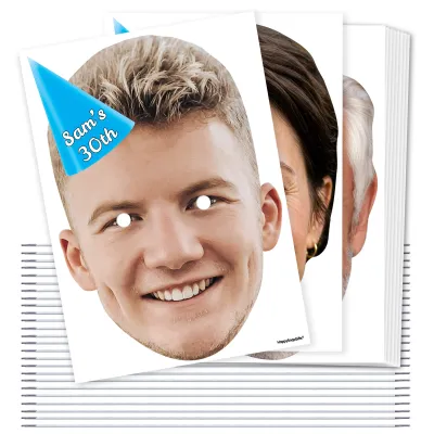 A4 (Pack of 25) with Hat Theme (Blue) DIY Masks + Elastics (Personalised with Text)