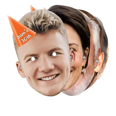 A4 (Pack of 25) with Hat Theme (Orange) Finished Masks + Elastics (Personalised with Text)