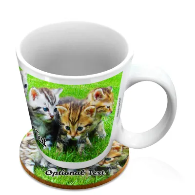 (10oz White) with 1 Wrapped Around Image (Personalised with Text) with 1 matching Circular Coaster