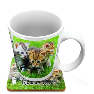 (10oz White) with 1 Wrapped Around Image (Personalised with Text) with 1 matching Square Coaster