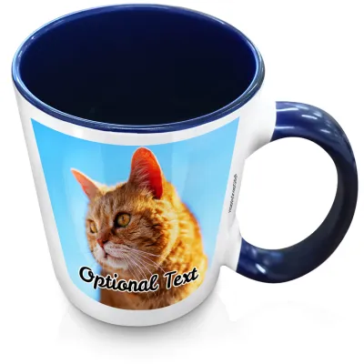 (XL 15oz Blue Inner & Handle) with 1 Photo Printed Front & Back (Personalised with Text)
