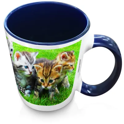 (XL 15oz Blue Inner & Handle) with 1 Wrapped Around Image (Personalised with Text)