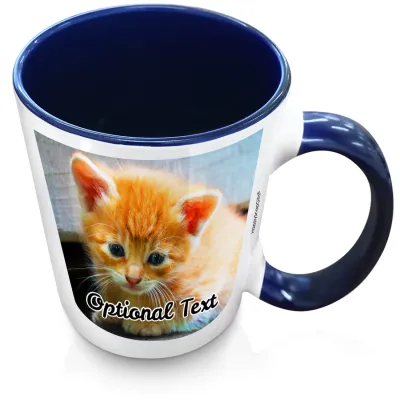(XL 15oz Blue Inner & Handle) with 2 Photos Printed Front & Back (Personalised with Text)