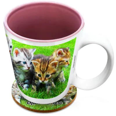 (XL 15oz Pink) with 1 Wrapped Around Image (Personalised with Text) with 1 matching Circular Coaster
