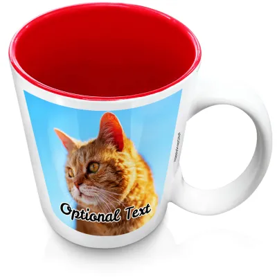 (XL 15oz  Red) with 1 Photo Printed Front & Back (Personalised with Text)