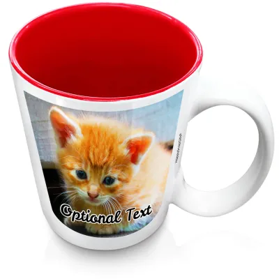 (XL 15oz  Red) with 2 Photos Printed Front & Back (Personalised with Text)