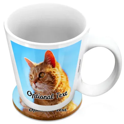 (XL 15oz White) with 1 Photo Printed Front & Back (Personalised with Text) with 1 matching Circular Coaster