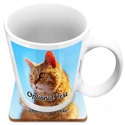 (XL 15oz White) with 1 Photo Printed Front & Back (Personalised with Text) with 1 matching Square Coaster