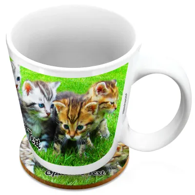 (XL 15oz White) with 1 Wrapped Around Image (Personalised with Text) with 1 matching Circular Coaster