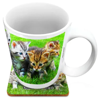 (XL 15oz White) with 1 Wrapped Around Image (Personalised with Text) with 1 matching Square Coaster