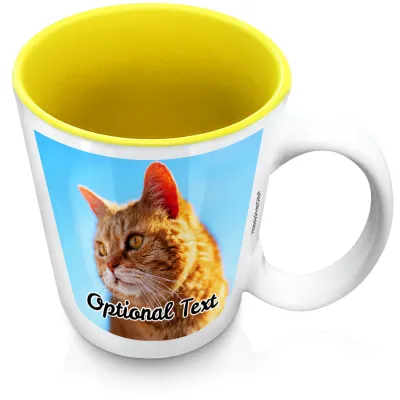 (XL 15oz Yellow) with 1 Photo Printed Front & Back (Personalised with Text)