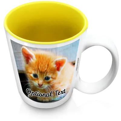 (XL 15oz Yellow) with 2 Photos Printed Front & Back (Personalised with Text)