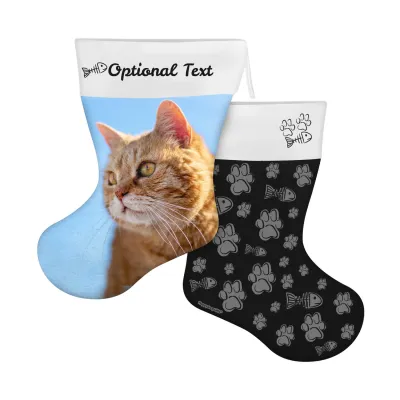 (25cm) Cat Paws & Fish Theme Black Soft Velvet Polyester Fabric (Personalised with Text)