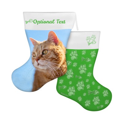 (25cm) Cat Paws & Fish Theme Bright Green Soft Velvet Polyester Fabric (Personalised with Text)