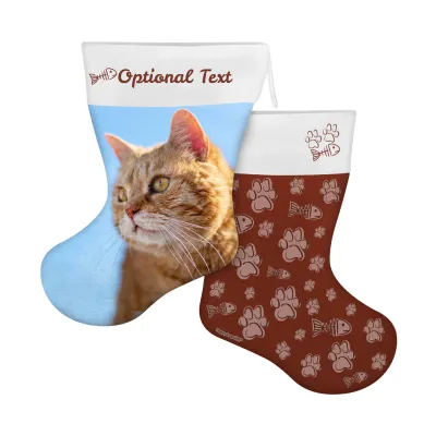 (25cm) Cat Paws & Fish Theme Brown Soft Velvet Polyester Fabric (Personalised with Text)