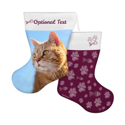 (25cm) Cat Paws & Fish Theme Burgundy Soft Velvet Polyester Fabric (Personalised with Text)