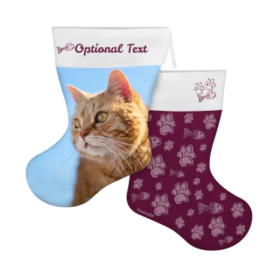 (25cm) Cat Paws & Fish Theme Burgundy Soft Velvet Polyester Fabric (Personalised with Text)