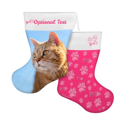 (25cm) Cat Paws & Fish Theme Hot Pink (Fuchsia) Soft Velvet Polyester Fabric (Personalised with Text)