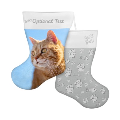 (25cm) Cat Paws & Fish Theme Grey Soft Velvet Polyester Fabric (Personalised with Text)