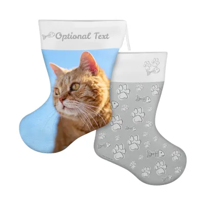 (25cm) Cat Paws & Fish Theme Grey Soft Velvet Polyester Fabric (Personalised with Text)