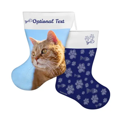 (25cm) Cat Paws & Fish Theme Navy Blue Soft Velvet Polyester Fabric (Personalised with Text)