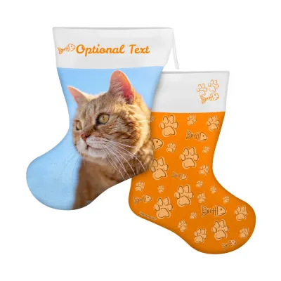 (25cm) Cat Paws & Fish Theme Burnt Orange Soft Velvet Polyester Fabric (Personalised with Text)