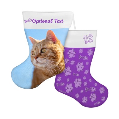 (25cm) Cat Paws & Fish Theme Purple Soft Velvet Polyester Fabric (Personalised with Text)