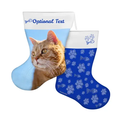 (25cm) Cat Paws & Fish Theme Royal Blue Soft Velvet Polyester Fabric (Personalised with Text)