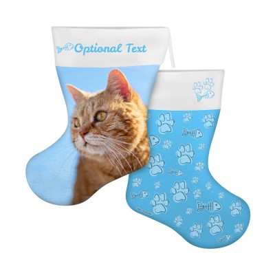 (25cm) Cat Paws & Fish Theme Sky Blue Soft Velvet Polyester Fabric (Personalised with Text)