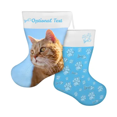 (25cm) Cat Paws & Fish Theme Sky Blue Soft Velvet Polyester Fabric (Personalised with Text)