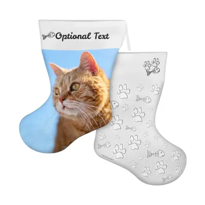 (25cm) Cat Paws & Fish Theme White Soft Velvet Polyester Fabric (Personalised with Text)