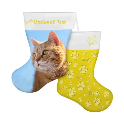 (25cm) Cat Paws & Fish Theme Yellow Soft Velvet Polyester Fabric (Personalised with Text)