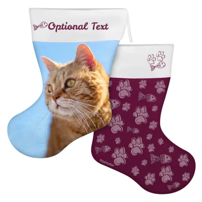 (45cm) Cat Paws & Fish Theme Burgundy Soft Velvet Polyester Fabric (Personalised with Text)