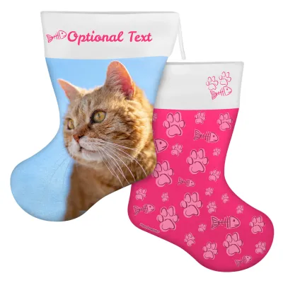 (45cm) Cat Paws & Fish Theme Hot Pink (Fuchsia) Soft Velvet Polyester Fabric (Personalised with Text)