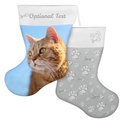 (45cm) Cat Paws & Fish Theme Grey Soft Velvet Polyester Fabric (Personalised with Text)