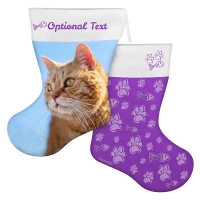 (45cm) Cat Paws & Fish Theme Purple Soft Velvet Polyester Fabric (Personalised with Text)