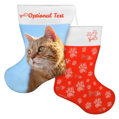 (45cm) Cat Paws & Fish Theme Red Soft Velvet Polyester Fabric (Personalised with Text)