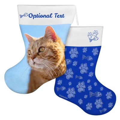 (45cm) Cat Paws & Fish Theme Royal Blue Soft Velvet Polyester Fabric (Personalised with Text)