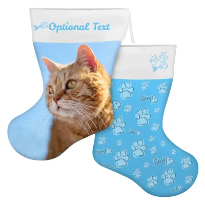 (45cm) Cat Paws & Fish Theme Sky Blue Soft Velvet Polyester Fabric (Personalised with Text)