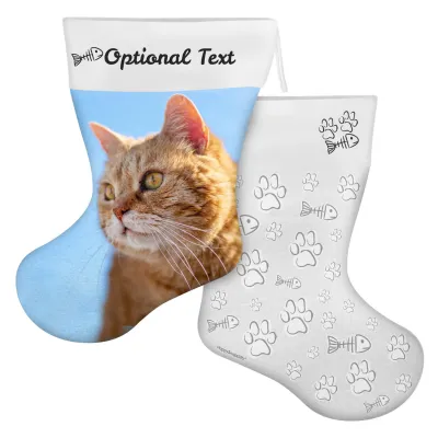 (45cm) Cat Paws & Fish Theme White Soft Velvet Polyester Fabric (Personalised with Text)