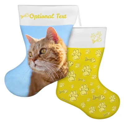 (45cm) Cat Paws & Fish Theme Yellow Soft Velvet Polyester Fabric (Personalised with Text)