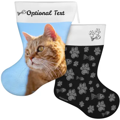 (55cm) Cat Paws & Fish Theme Black Soft Velvet Polyester Fabric (Personalised with Text)