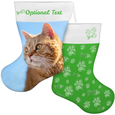 (55cm) Cat Paws & Fish Theme Bright Green Soft Velvet Polyester Fabric (Personalised with Text)