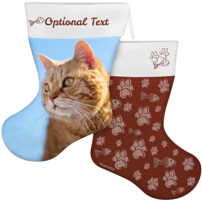 (55cm) Cat Paws & Fish Theme Brown Soft Velvet Polyester Fabric (Personalised with Text)